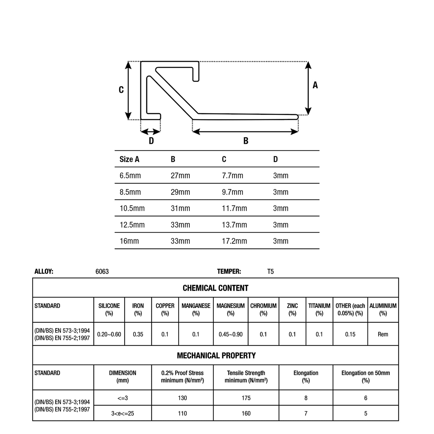 Aluminium Square Edge 3mx10mm Matt Silver